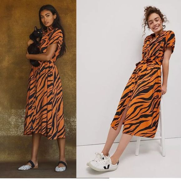 Anthropologie Orange and Black Zebra Print Dress - Picture 4 of 14